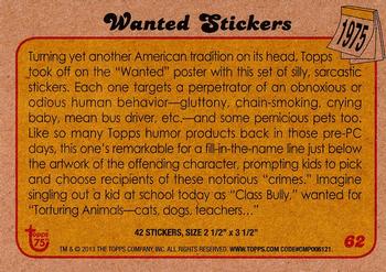 2013 Topps 75th Anniversary #62 Wanted Stickers Back