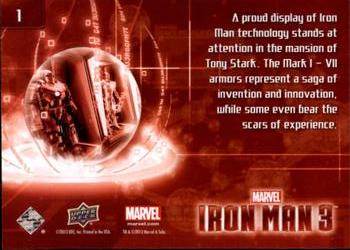 2013 Upper Deck Iron Man 3 #1 A Proud Display of Iron Man Back