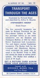 1966 Brooke Bond Transport Through the Ages #18 Stephenson's Rocket Back