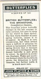 1932 Player's Butterflies #3 Gt. Britain - Brimstone Back