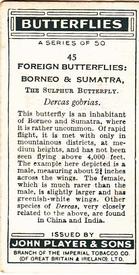 1932 Player's Butterflies #45 Borneo & Sumatra - Sulphur Butterfly Back