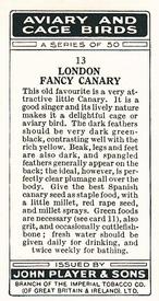 1933 Player's Aviary and Cage Birds #13 London Fancy Canary Back