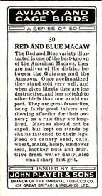 1933 Player's Aviary and Cage Birds #30 Red and Blue Macaw Back