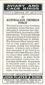1933 Player's Aviary and Cage Birds #37 Australian Crimson Finch Back
