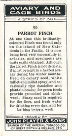 1933 Player's Aviary and Cage Birds #50 Parrot Finch Back