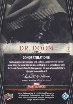 2008 Upper Deck Marvel Masterpieces Set 2 - Fantastic Four Movie Memorabilia #FF5 Dr. Doom Back