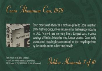 1995 Coors - Golden Moments #7 Coors Aluminum Can, 1959 Back