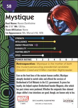 2013 Fleer Retro Marvel  #58 Mystique Back