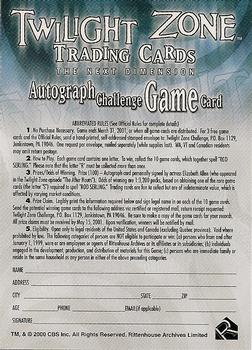 2000 Rittenhouse Twilight Zone The Next Dimension Series 2 - Autograph Challenge Game #D Autograph Challenge Game Card Back