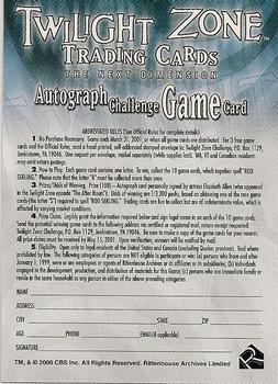 2000 Rittenhouse Twilight Zone The Next Dimension Series 2 - Autograph Challenge Game #E Autograph Challenge Game Card Back