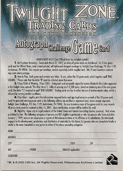2000 Rittenhouse Twilight Zone The Next Dimension Series 2 - Autograph Challenge Game #G Autograph Challenge Game Card Back