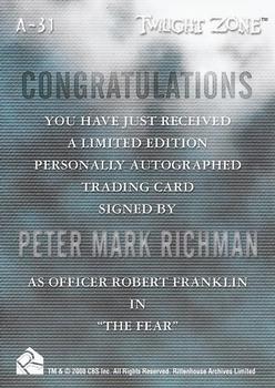 2000 Rittenhouse Twilight Zone The Next Dimension Series 2 - Autographs #A-31 Peter Mark Richman Back