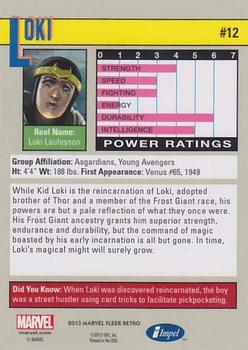 2013 Fleer Retro Marvel  - 1991 Marvel Universe Design #12 Loki Back