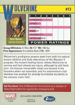2013 Fleer Retro Marvel  - 1991 Marvel Universe Design #13 Wolverine Back