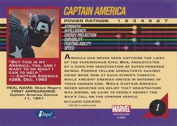 2013 Fleer Retro Marvel  - 1992 Marvel Universe Design #1 Captain America Back