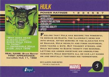 2013 Fleer Retro Marvel  - 1992 Marvel Universe Design #5 Hulk Back