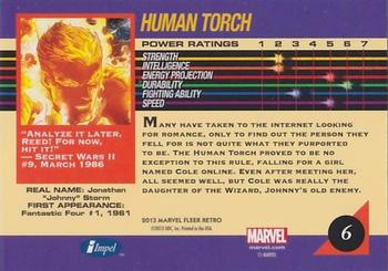 2013 Fleer Retro Marvel  - 1992 Marvel Universe Design #6 Human Torch Back