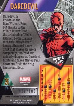 2013 Fleer Retro Marvel  - Precious Metal Gems Red #26 Daredevil Back