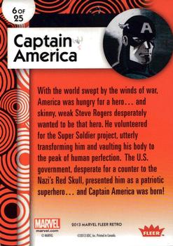 2013 Fleer Retro Marvel  - Retro Stickers #RS6 Captain America Back