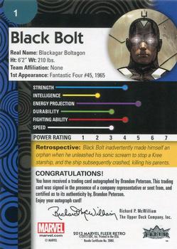 2013 Fleer Retro Marvel  - Base Autograph Parallel #1 Black Bolt / Brandon Peterson Back