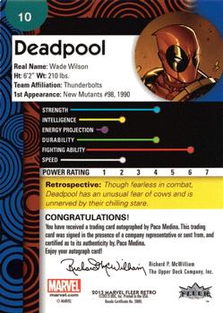 2013 Fleer Retro Marvel  - Base Autograph Parallel #10 Deadpool / Paco Medina Back