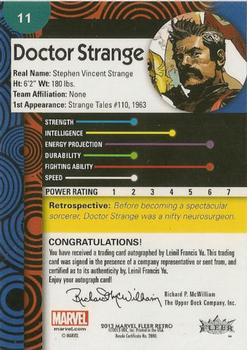 2013 Fleer Retro Marvel  - Base Autograph Parallel #11 Doctor Strange / Leinil Francis Yu Back