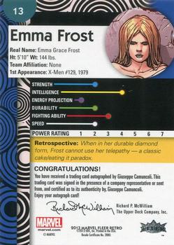 2013 Fleer Retro Marvel  - Base Autograph Parallel #13 Emma Frost / Giuseppe Camuncoli Back