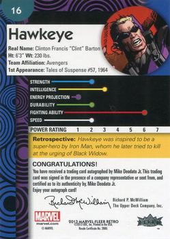 2013 Fleer Retro Marvel  - Base Autograph Parallel #16 Hawkeye / Mike Deodato Jr. Back