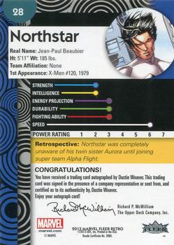2013 Fleer Retro Marvel  - Base Autograph Parallel #28 Northstar / Dustin Weaver Back
