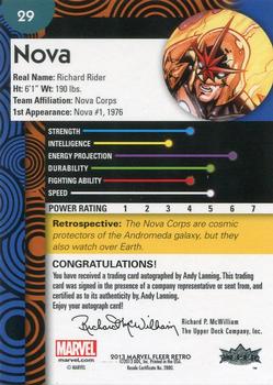 2013 Fleer Retro Marvel  - Base Autograph Parallel #29 Nova / Andy Lanning Back