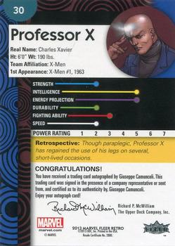 2013 Fleer Retro Marvel  - Base Autograph Parallel #30 Professor X / Giuseppe Camuncoli Back