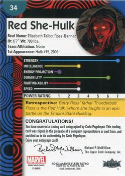 2013 Fleer Retro Marvel  - Base Autograph Parallel #34 Red She-Hulk / Carlo Pagulayan Back