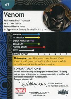 2013 Fleer Retro Marvel  - Base Autograph Parallel #47 Venom / Patrick Zircher Back
