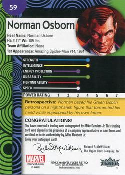 2013 Fleer Retro Marvel  - Base Autograph Parallel #59 Norman Osborn / Mike Deodato Jr. Back