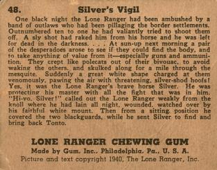 1940 Gum Inc. Lone Ranger (R83) #48 Silver's Vigil Back