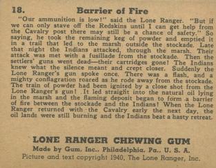 1940 Gum Inc. Lone Ranger (R83) #18 Barrier of Fire Back