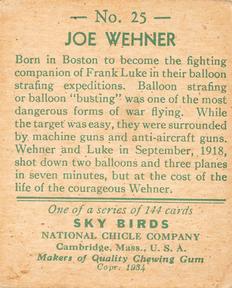 1934 National Chicle Sky Birds (R136) #25 Joe Wehner Back