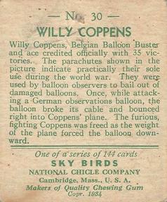 1934 National Chicle Sky Birds (R136) #30 Willy Coppens Back