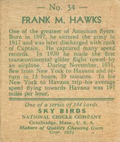 1934 National Chicle Sky Birds (R136) #34 Frank M. Hawks Back