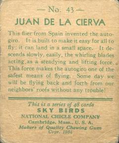 1934 National Chicle Sky Birds (R136) #43 Juan de la Cierva Back