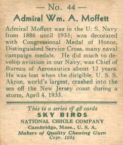 1934 National Chicle Sky Birds (R136) #44 Admiral Wm. A. Moffett Back