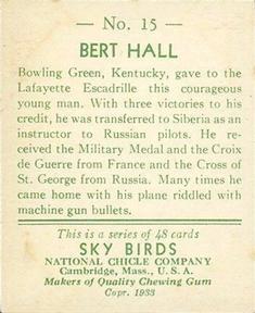 1934 National Chicle Sky Birds (R136) #15 Bert Hall Back