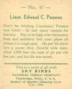 1934 National Chicle Sky Birds (R136) #47 Lieut. Edward C. Parsons Back