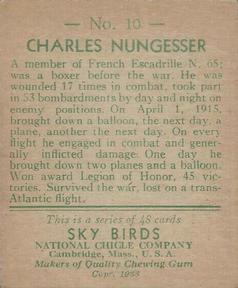 1934 National Chicle Sky Birds (R136) #10 Charles Nungesser Back