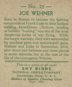1934 National Chicle Sky Birds (R136) #25 Joe Wehner Back