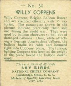 1934 National Chicle Sky Birds (R136) #30 Willy Coppens Back