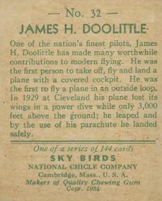 1934 National Chicle Sky Birds (R136) #32 James H. Doolittle Back
