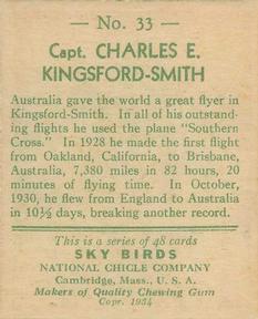 1934 National Chicle Sky Birds (R136) #33 Capt. Charles E. Kingsford-Smith Back