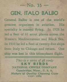 1934 National Chicle Sky Birds (R136) #35 Gen. Italo Balbo Back