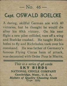 1934 National Chicle Sky Birds (R136) #46 Capt. Oswald Boelcke Back